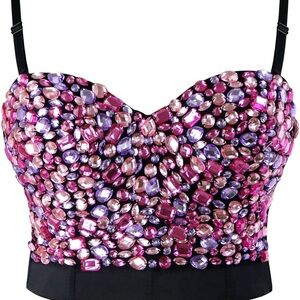 Charo Ruiz Embellished Pink & Purple Crystal Crop Top